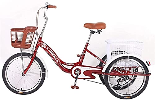 PAGOIAAR Adult Cargo Tricycles Beach Cruiser Bikes Shopping Tricycle Adult 20inch Elderly 3 Wheel Bicycle Tricycles Beach Bike with Double Brake Men's and Women's Human-Powered Bicycles Pedal