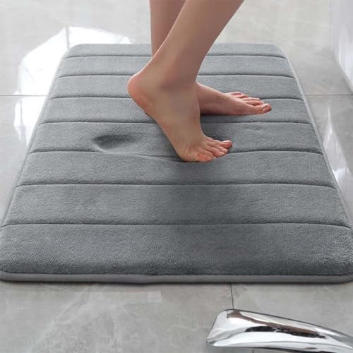 Extra Soft Non-Slip Bath Mat Quick-Drying Memory Foam Bathroom Floor Mat Absorbent Doormat for Home Large 100x200cm Grey Bathroom rug