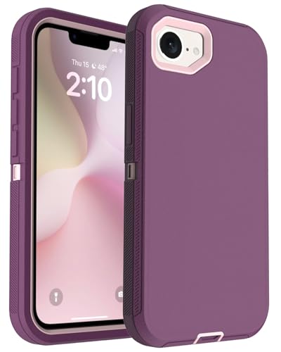 Aliruke for iPhone 16E Case, 16ft Drop Protection, with Dustproof Port Cover, 3-Layer Heavy Duty Shockproof Phone Case for iPhone 16E(2025), Purple Red
