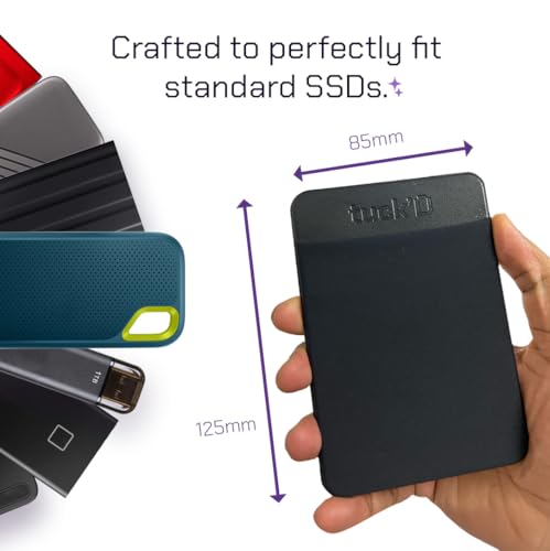 Image of Tuck'd Portable SSD Hard Drive Sleeve - Reusable Adhesive Laptop Mount - Stick-On External Storage Holder for MacBook & Tablets - Travel Pocket Pouch for SSD, Cables & Accessories (Small, Black)