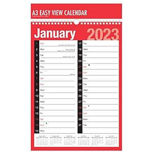 2023 Calendar 2 Column A3 Size 1 Month to view Easy View Twin-Wire Binding Spiral Bound Canender for Home Business…