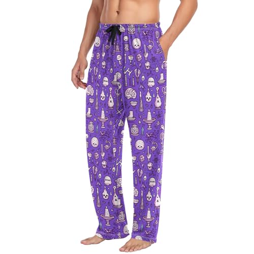 Men’s Halloween Skull Pajama Pants with Pockets, Comfortable Lounge Sleep Bottoms#4274