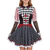 color cosplayer Halloween Costumes Dress for Girls Kids Print Jester Dresses Long Sleeve Clown Costume