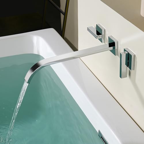 Auu AUU0225 Modern Chrome Wall Mount Bathtub Faucet Solid Brass,Auu Double Handle Waterfall Roman Tub Faucet Wall Mounted,Rough In Valve Included cover