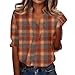 Business Casual Tops for Women 3/4 Sleeve V Neck Collared Loose Fit Funny T Shirts 2026 Summer Grid Blouses Dressy Casual Oversize Women Blouse Travel Cute Clothes Saffron M