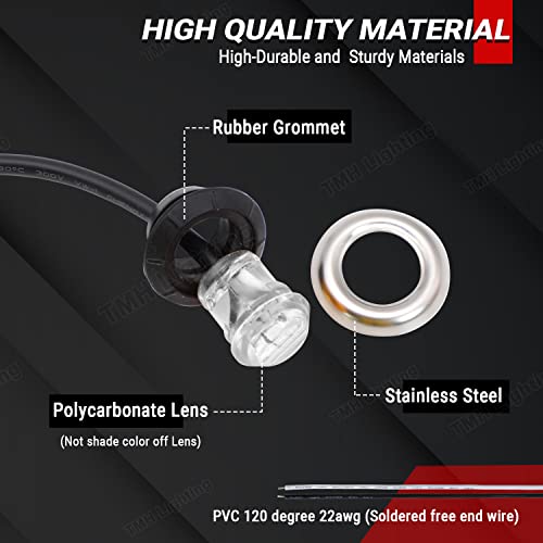 TMH (Pack of 20) 3/4 Inch Mount Clear Lens RED LED + Stainless Ring Cover Grommet Clearance Button Marker lights Side LED marker Indicator Turn Signal for trailer Truck RV Car Bus Van - Thumbnail 4