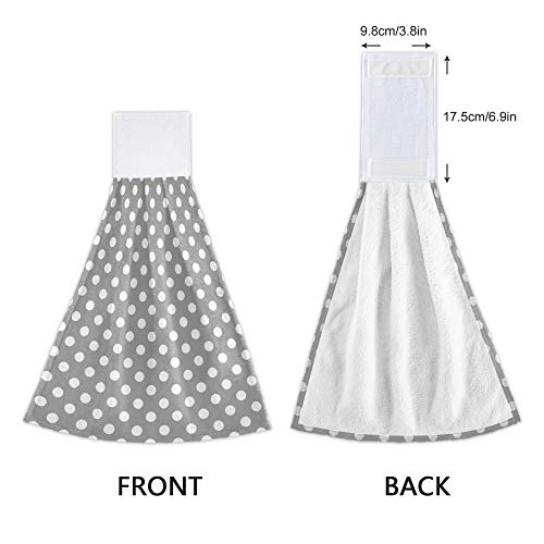 Yyzzh Retro Vintage Grey Polka Dot Kitchen Hand Towels With Hook & Loop Set Of 2 Absorbent Bath Hand Towel Hanging Tie Towel #TOP3