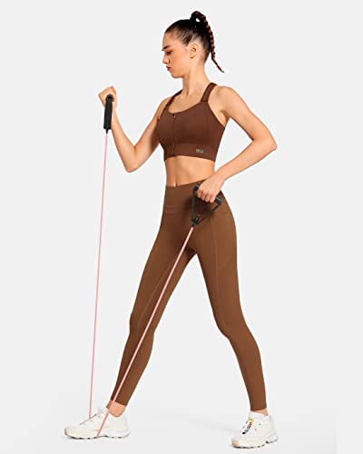 Vfus Sports Bras Adjustable Zip Front High Impact For Women Full Coverage Removable Pads (X-Large, Brown) #TOP6
