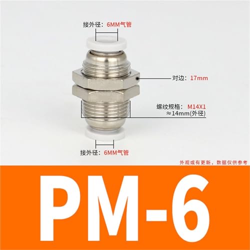 Conector neumático PM pasamuros unión rápida recta para tubería de aire comprimido 3