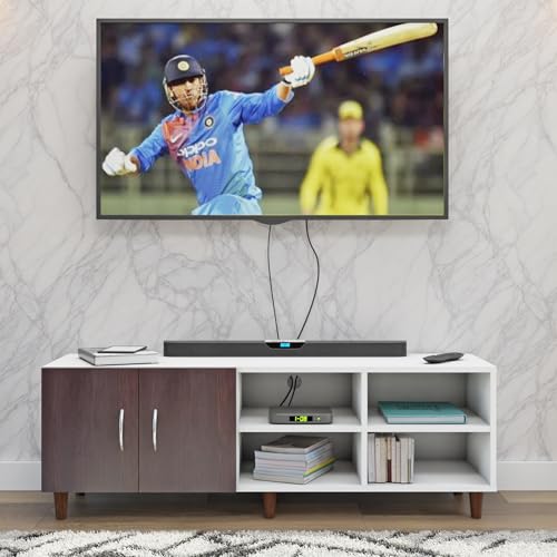 Image of VIKI Modern TV Unit for Living Room | Engineered Wood TV Cabinet with 2 Door Storage & 2 Open Shelves, Entertainment Unit, 140W x 48H x 40D cm | DIY | 1 Year Warranty (White & Wenge)