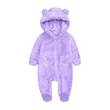𝘽aby Snowsuit Bear Ear Hooded Soft Fleece Jumpsuit Sharpa Lined Romper Zipper Onesie Winter Coat Outfits Purple