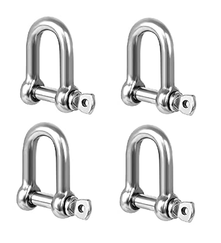 TERF M6 Heavy Duty Commercial D-Shackle Steel M6 (6mm) D-Shackle Ring Use For Heavy Duty Construction Rigging Vehicle Recovery Hauling Tie Downs Hanging and Multi Purpose Use - Pack of 4, Silver