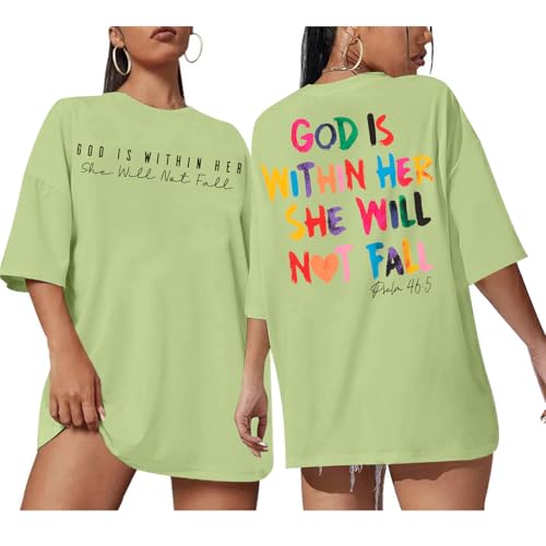 Sulayesh Oversized Christian Shirts for Women Jesus Faith Shirt Bible Verse T Shirt God is Within Her Tees Inspirational Tops (Avocado Green,S)