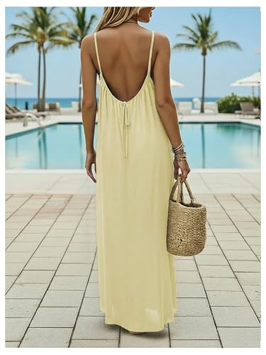 Image of SHENHE Women's Open Back Spaghetti Strap Beach Maxi Dress Loose Flowy Vacation Sundress