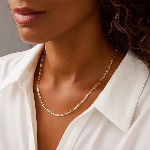 2 Pcs Gold Paperclip Necklace for Women, Layered Paper Clip Necklace Dainty Gold Choker Jewelry with Open Oval Zircon as Paperclip Chain Jewelry Summer Trendy Layering Necklace Set3