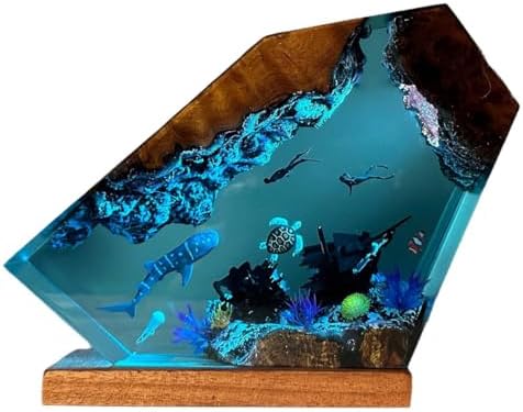 Resin Ocean Lamp, Epoxy Resin Bedside Lamp, Ocean Lamp, Ocean Themed Perspective Painting, Diver Night Light, Mens Office Decoration, Bedroom Decoration 6 * 4in