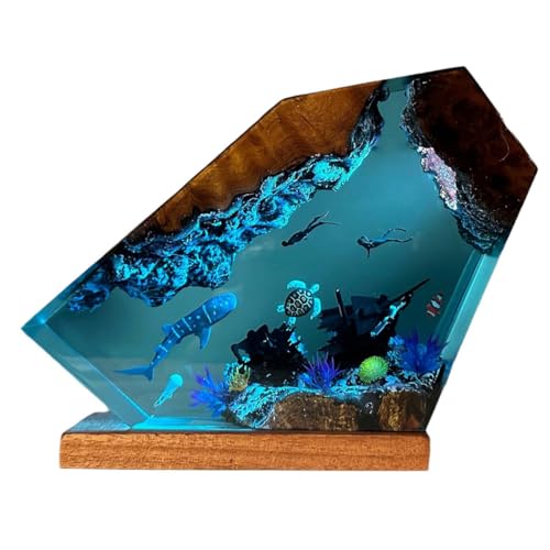Image of Resin Ocean lamp, epoxy Resin Bedside lamp, Ocean lamp, Ocean Themed Perspective Painting, Diver Night Light, Men's Office Decoration, Bedroom Decoration (6 * 4in)