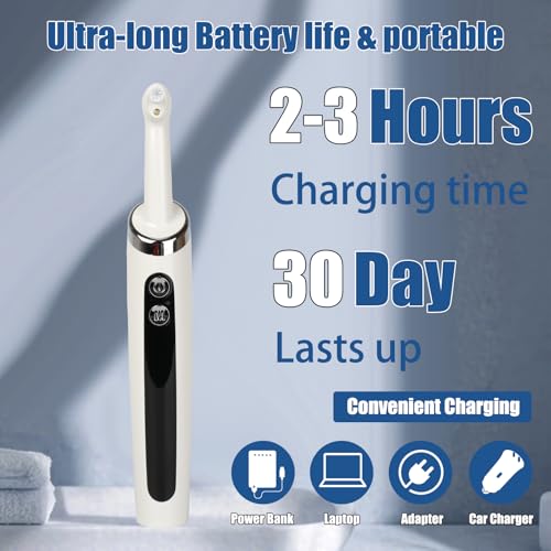 Zahnpolierer, Wiederaufladbare Zahnaufhellung Kit für Zahnreinigung und Aufhellung, Elektrischer Zahnpolierer mit 3-Zahnpolierpaste, 5-Bürstenköpfe, 5-Geschwindigkeitsmodi, LED-Licht – Bild 8