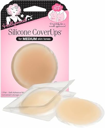 Hollywood Fashion Secrets Silicone Nipple Coverups, Hypoallergenic, Reusable, Washable, Gentle on Skin, Ultra Thin, Self Adhesive, Medium Shade, 2 Packs