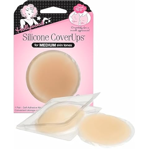 Hollywood Fashion Secrets Silicone Coverups, Hypoallergenic, Reusable, Washable, Gentle on Skin, Ultra Thin, Self Adhesive, Medium Shade, 1 Pack Cover