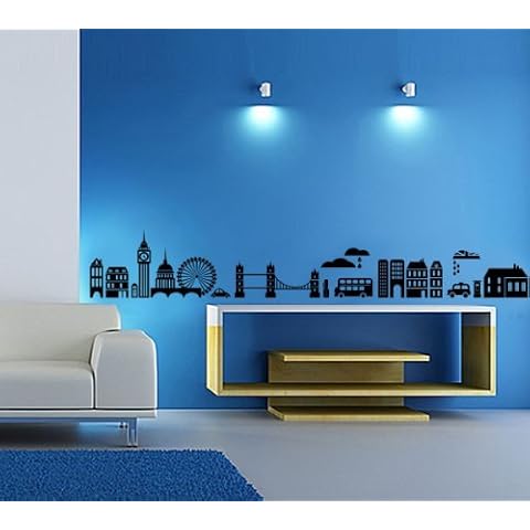 Createforlife Home Decoration Art Vinyl Mural Wall Sticker Decal Black London Skyline Decal Paper Cover