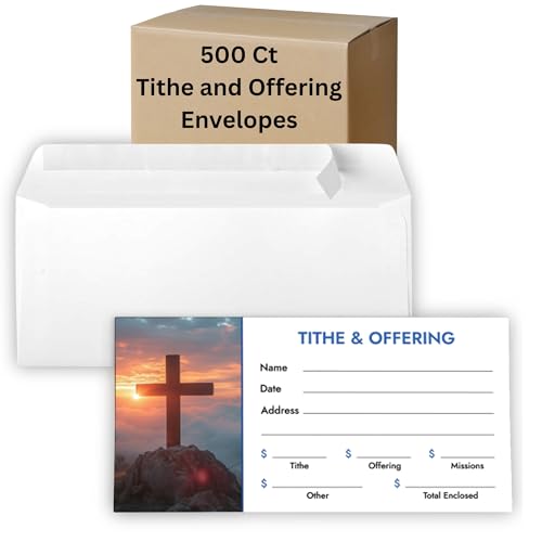 Christian Church Tithing Envelopes Self-Seal (500 Pack) - 6.5"x3.5" Offering Envelopes with Pre-Printed Fields for Tithes, Offerings, and Missions (Modern)