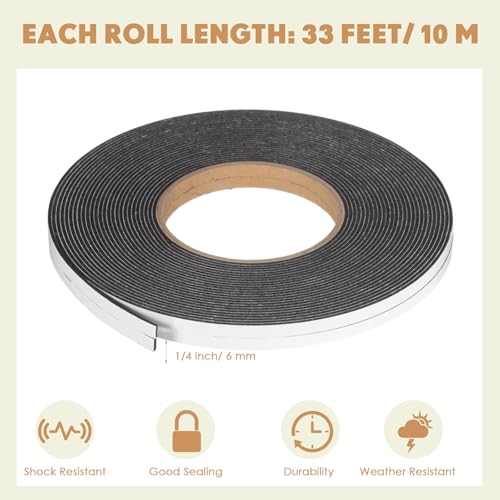 Image of Tatuo 2 Rolls Double Sided Foam Tape PE Foam Tape Sponge Soft Mounting Adhesive for DIY Craft Picture Poster Hanging(1 /4 Inch by 33 Feet,Black)
