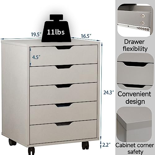 5 Drawer Mobile File Cabinet/Office Organizer File Cabinet/Home Office File Cabinets/Wooden File Cabinets For Home (Antique White) #TOP2