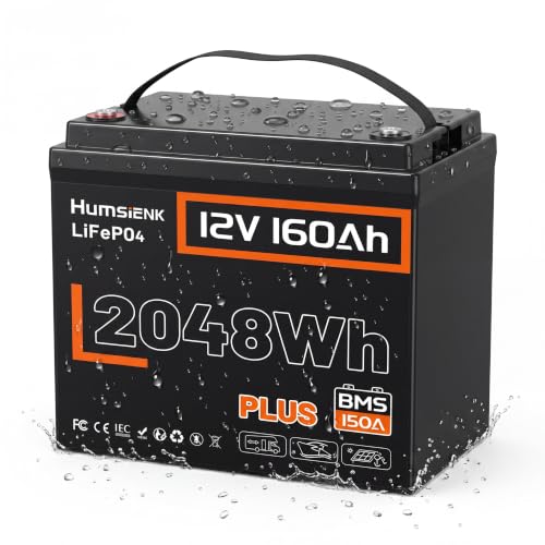 Image of HumsiENK 12V 160Ah Plus LiFePO4 Lithium Battery, 2048Wh Energy 150A BMS | Trolling Motors Battery, Low-Temp Protection, 15000+ Deep Cycles, 10 Years Lifespan, for RVs Solar System Storage Marine Boat