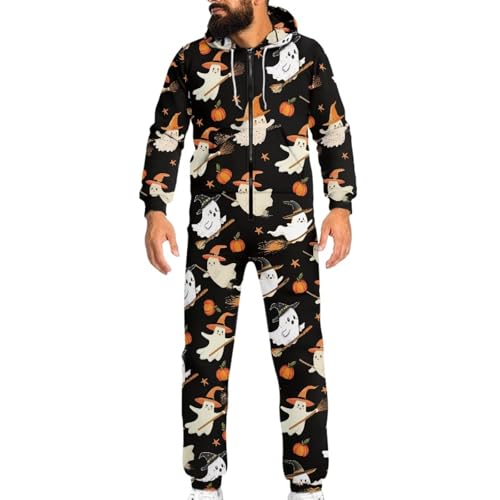 Forchrinse Halloween Ghost Onesies for Women Men Fashion Pajamas Jumpsuit Plus Size Onesie Sleepwear Fall Winter Fleece Sweatsuit Hoodie Sportwear,S-4XL