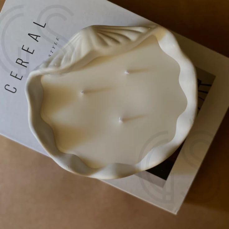 Image of Concrete Sea Shell Jar Candle | Velvet Rose Aroma | 24+Hours Burn Time | Perfect for Home Decor & Gifting (A)