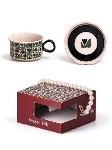 ChayWillow Vintage Ceramic Coffee Cup and Saucer Set with Pearl Gift Box - image 1