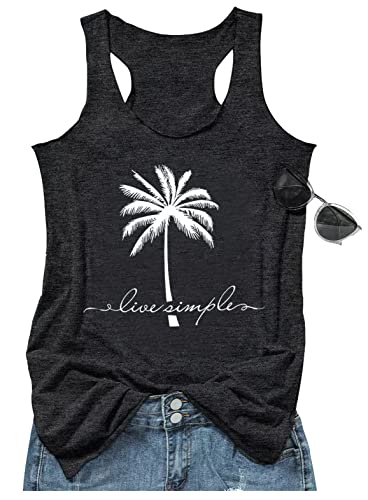Womens Mandala Vintage Graphic Racerback Tank Tops Summer Casual Loose O-Neck Tanks Vest Vacation Classic-Fit Shirt Cami(Live Simple-Dark Grey,Small) #TOP10