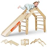 X-Targets Klettergerüst Indoor aus Kiefernholz, 95 cm Breite, mit Rutsche und Kletterwand, CE-Zertifiziert, BPA-frei, Ab 2 Jahren, Max. 50 kg Belastung, 14+ Aufbauvariationen