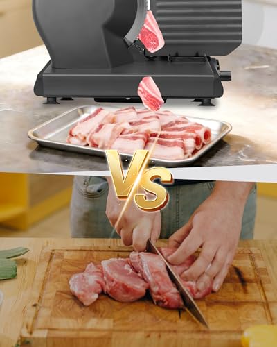 Image of Electric Meat Slicer Machine for Home 8.7 inch Deli Slicer | 2 Removable Stainless Steel Blades, Stainless Steel Tray, Premium Food Slicers for Meat Cheese Ham, Adjustable Thickness