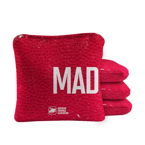 ACA Synergy Pro Dual Sided Cornhole Bags | Madison Red Design | Set of (4) All-Weather Resin Filled Stick & Slide Corn Hole Bags