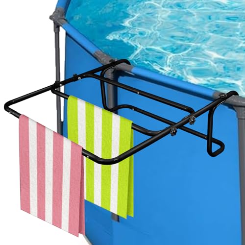 Lanathel Above Ground Poolside Pool Towel Rack Outdoor Metal, Outdoor Pool Side Hanging Towel Holder Drying Rack No Drill, Above Ground Pool Accessories, Fits 2.75