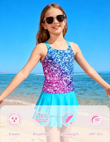 Image of ALISISTER Girls Tankini Swimsuit Two Piece Bathing Suits Summer Beach Swimwear with Shorts for 7-12 Years
