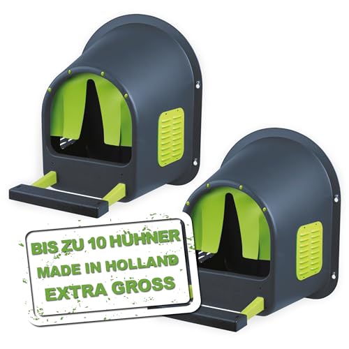 MeineHennen MyCozynest Legenest für Hühner - 2 Stück, bis zu 10 Hühner, Anthrazit/Limettengrün, Robust und Leicht zu Reinigen, Wandmontage, 44 x 40 x 49 cm, Kunststoff, Hühnernest/Geflügelnest