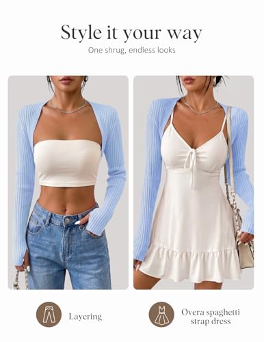 Image of Women's Long Sleeve Shrug Sweaters Knit Bolero Shoulder Open Cropped Cardigan