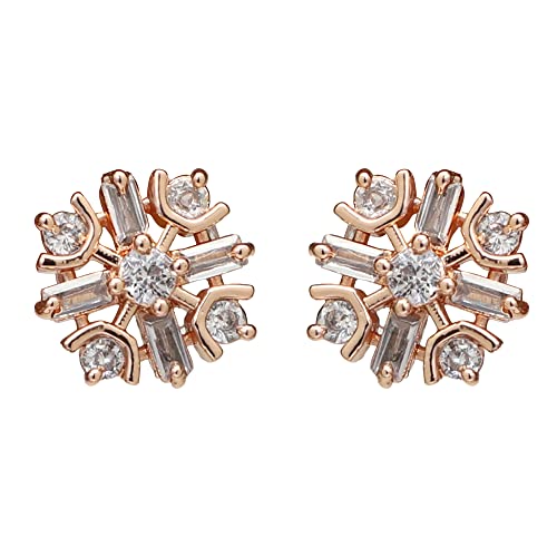Image of I Jewels Valentines Special Stylish Fashion Rose Gold Plated Cubic Zirconia American Diamoand Floral Stud Earrings For Women /Girls