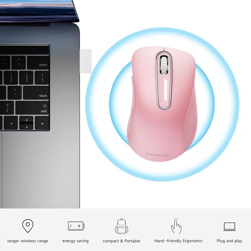 Image of memzuoix 2.4G Portable Wireless Mouse, 1400 DPI Mobile Optical Cordless Mice with USB Receiver for Computer, Laptop, PC, Desktop, MacBook, 5 Buttons (Pink)