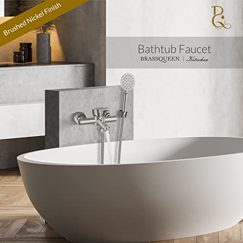 Brassqueen Brushed Nickel Bathroom Tub Faucet Wall Mount Stainless Steel Diverter Switches Single Lever Handle Bathroom Tub Faucet Bathtub Shower Faucet With Handheld Sprayer Bath Shower Mixer Tap #TOP1