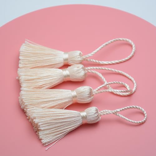 Image of 20Pcs 4.3 Inch Mini Craft Tassels for Earrings, DIY Crafts(Beige Red) | Handmade soft terylene, 2-inch cord loop, small Chinese knot-for earrings, bookmarks, tags, souvenirs and DIY crafts.