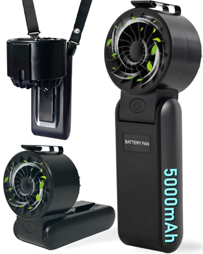 5000mAh Mini Handventilator, Tragbarer Turbo Ventilator Akku Wiederaufladbar 36 Stunden, Klein USB...