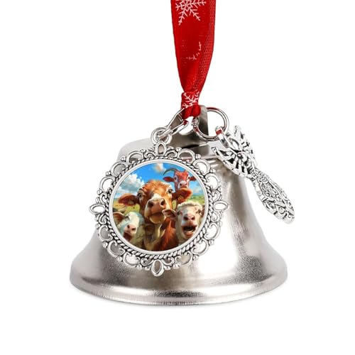 Farmhouse Animals Selfie Picture Funny Christmas Bell Ornament Cute Xmas Tree Hanging Pendant Decoration for Holidays Party