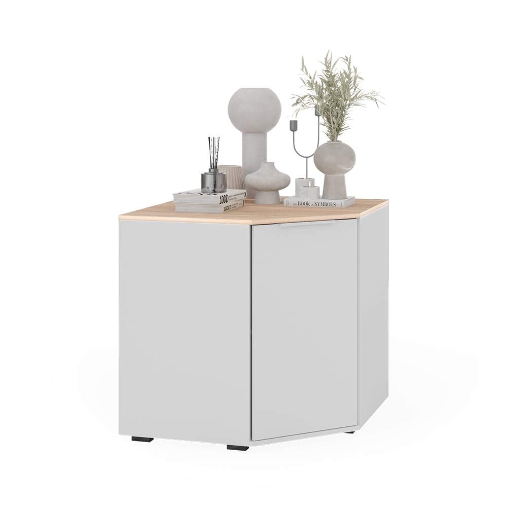 Vicco Credenza Betti, Bianco/Sonoma, 77.9 x 77.9 cm | con 1 porta, per riporre abiti e oggetti di uso quotidiano