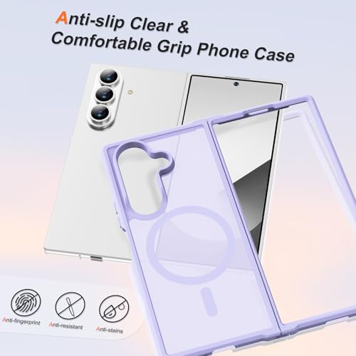 Image of ORETECH Magnetic for Samsung Galaxy Z Fold 7 Case, Translucent Back Non-Slip Hard PC Shockproof Bumper Protective Phone Case Cover for Samsung Z Fold 7 - Light Purple