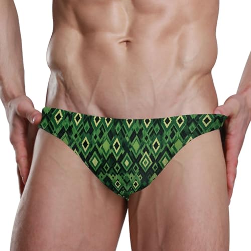 Green and Black Squares Swim Briefs for Men Swimsuit Bikini Swimwear S B04050404