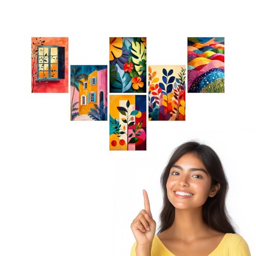 Image of SiddArtify Botanical Abstract Wall Art Prints Set - Colorful Landscape Poster Decor for Living Room Bedroom Office - Set of 2-4x6 Inch - Board (Pack of 6) - Sticker (Pack of 6)